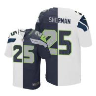 Nike Seahawks -25 Richard Sherman White Steel Blue Stitched NFL Elite Split Jersey