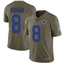 Nike Cowboys -8 Troy Aikman Olive Stitched NFL Limited 2017 Salute To Service Jersey