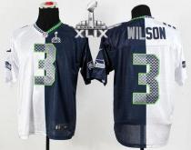 Nike Seattle Seahawks #3 Russell Wilson White Steel Blue Super Bowl XLIX Men‘s Stitched NFL Elite Sp