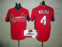 MLB St Louis Cardinals #4 Yadier Molina Stitched Red Autographed Jersey