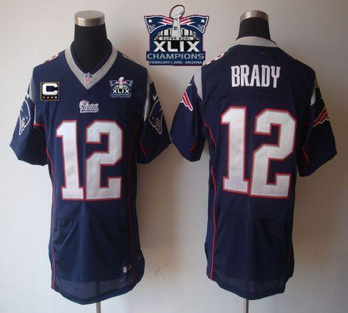Nike New England Patriots -12 Tom Brady Navy Blue Team Color With C Patch Super Bowl XLIX Champions