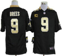 Nike Saints -9 Drew Brees Black Team Color With C Patch Stitched NFL Game Jersey