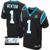 Nike Panthers -1 Cam Newton Black Team Color With 20TH Season Patch Stitched Autographed Jersey