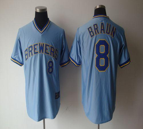 Milwaukee Brewers -8 Ryan Braun Light Blue Cooperstown Stitched MLB Jersey