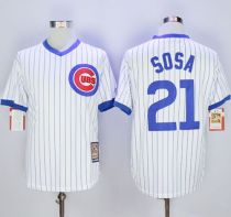 Chicago Cubs -21 Sammy Sosa White Strip Home Cooperstown Stitched MLB Jersey