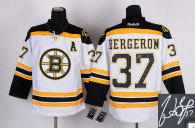 Autographed Boston Bruins -37 Patrice Bergeron White Stitched NHL Jersey