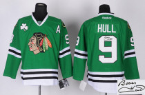 Autographed Chicago Blackhawks -9 Bobby Hull Stitched Green NHL Jersey