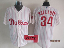 MLB Philadelphia Phillies #34 Roy Halladay Stitched White Red Strip  Autographed Jersey