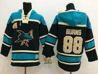 San Jose Sharks -88 Brent Burns Black Sawyer Hooded Sweatshirt Stitched NHL Jersey