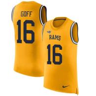 Nike Rams -16 Jared Goff Gold Stitched NFL Limited Rush Tank Top Jersey