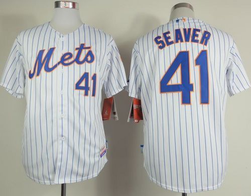 New York Mets -41 Tom Seaver White Blue Strip  Home Cool Base Stitched MLB Jersey
