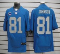 Nike Lions -81 Calvin Johnson Blue Alternate Throwback With C Patch Stitched NFL Elite Jersey