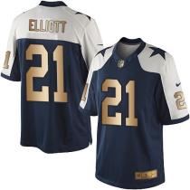 Nike Cowboys -21 Ezekiel Elliott Navy Blue Thanksgiving Stitched NFL Limited Gold Jersey