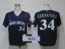 Autographed MLB Seattle Mariners #34 Felix Hernandez Navy Blue Cool Base Stitched Jersey