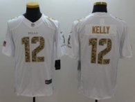 Nike Bills -12 Jim Kelly White Stitched NFL Limited Salute To Service Jersey