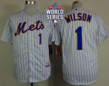 New York Mets -1 Mookie Wilson White Blue Strip  Home Cool Base W 2015 World Series Patch Stitched M