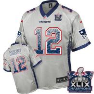 Nike New England Patriots -12 Tom Brady Grey Super Bowl XLIX Champions Patch Mens Stitched NFL Elite