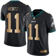 Nike Eagles -11 Carson Wentz Black Stitched NFL Limited Gold Rush Jersey