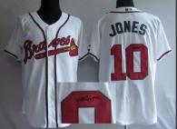 Atlanta Braves #10 Chipper Jones White Cool Base Autographed Stitched MLB Jersey