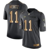 Nike Eagles -11 Carson Wentz Black Stitched NFL Limited Gold Salute To Service Jersey