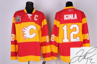 Autographed Calgary Flames -12 Jarome Iginla Stitched Red with 30TH Patch NHL Jersey