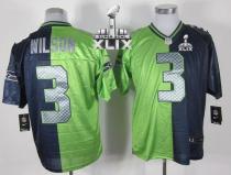 Nike Seattle Seahawks #3 Russell Wilson Steel Blue Green Super Bowl XLIX Men‘s Stitched NFL Elite Sp
