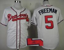 Atlanta Braves #5 Freddie Freeman White Cool Base Autographed Stitched MLB Jersey