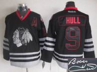 Autographed Chicago Blackhawks -9 Bobby Hull Black Ice Stitched NHL Jersey