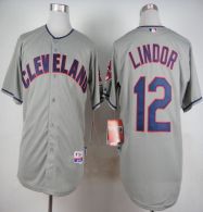 Cleveland Indians -12 Francisco Lindor Grey Cool Base Stitched MLB Jersey
