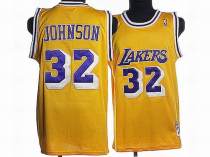Mitchell and Ness Los Angeles Lakers -32 Orlando Magic Johnson Stitched Yellow Throwback NBA Jersey
