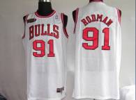 Chicago Bulls -91 Dennis Rodman Stitched White Champion Patch NBA Jersey