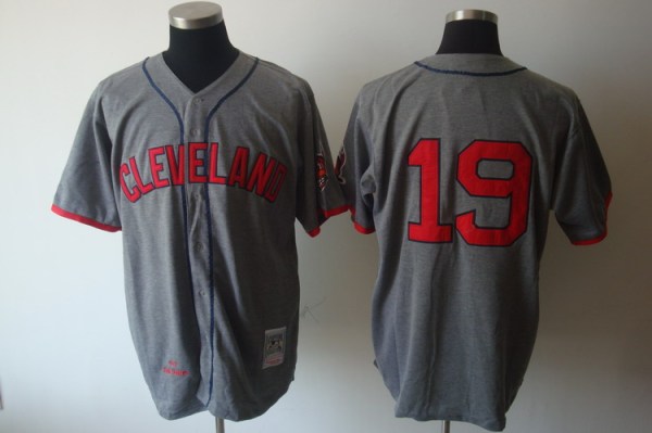 Mitchell and Ness Cleveland Indians -19 Bob Feller Grey Stitched Throwback MLB Jersey