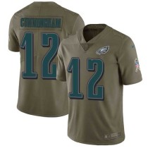 Nike Eagles -12 Randall Cunningham Olive Stitched NFL Limited 2017 Salute To Service Jersey