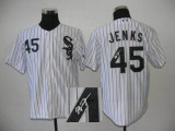 MLB Chicago White Sox -45 Bobby Jenks Stitched White Autographed Jersey