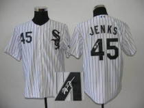 MLB Chicago White Sox -45 Bobby Jenks Stitched White Autographed Jersey
