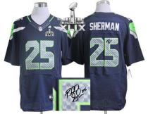 Nike Seattle Seahawks #25 Richard Sherman Steel Blue Team Color Super Bowl XLIX Men's Stitched NFL E
