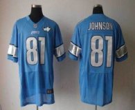 Nike Lions -81 Calvin Johnson Blue Team Color With WCF Patch Jersey
