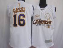 Los Angeles Lakers -16 Pau Gasol White 2010 Finals Champions Stitched NBA Jersey