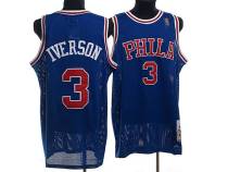 Mitchell and Ness Philadelphia 76ers -3 Allen Iverson Stitched Blue Throwback NBA Jersey