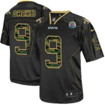 Nike Saints -9 Drew Brees Black With Hall of Fame 50th Patch Stitched NFL Elite Camo Fashion Jersey