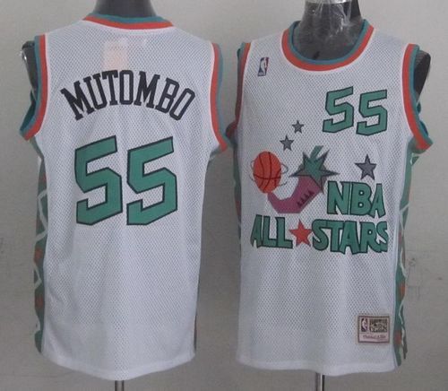 Mitchell And Ness Denver Nuggets -55 Dikembe Mutombo White 1996 All star Stitched NBA Jersey