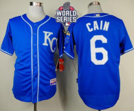 Kansas City Royals -6 Lorenzo Cain Light Blue Alternate 2 Cool Base W 2015 World Series Patch Stitch