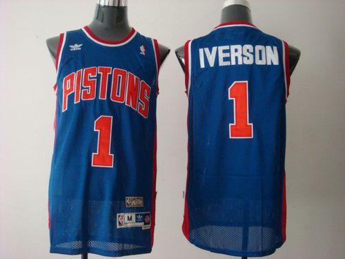 Detroit Pistons -1 Allen Iverson Blue Throwback Stitched NBA Jersey