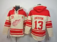 Detroit Red Wings -13 Pavel Datsyuk Cream Sawyer Hooded Sweatshirt Stitched NHL Jersey