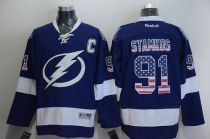 Tampa Bay Lightning -91 Steven Stamkos Blue USA Flag Fashion Stitched NHL Jersey