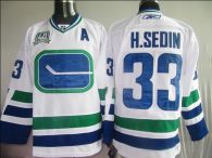 Vancouver Canucks -33 Henrik Sedin Stitched White With 40TH Patch Third NHL Jersey