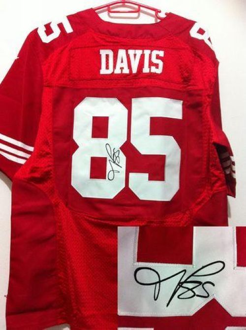 Nike San Francisco 49ers -85 Vernon Davis Red Team Color Mens Stitched NFL Elite Autographed Jersey