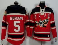 Calgary Flames -5 Mark Giordano Red Black Sawyer Hooded Sweatshirt Stitched NHL Jersey