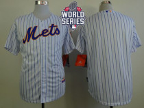 New York Mets Blank White Blue Strip Home Cool Base W 2015 World Series Patch Stitched MLB Jersey