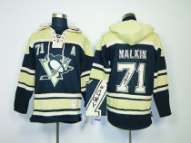 Autographed Pittsburgh Penguins -71 Evgeni Malkin Black Sawyer Hooded Sweatshirt Stitched NHL Jersey